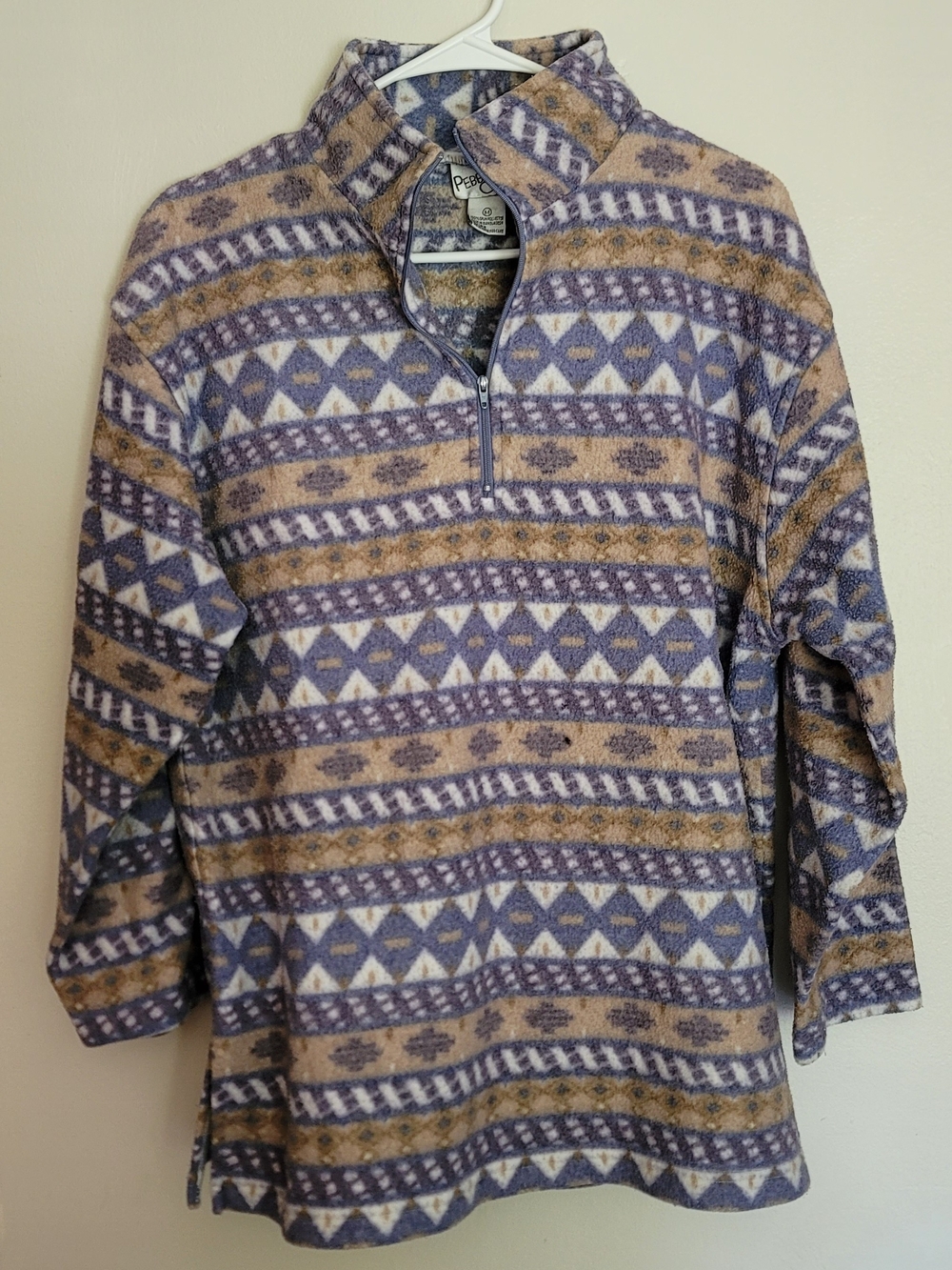 Patterned Half-Zip Plush Pullover Hoodie - Lavender & Taupe